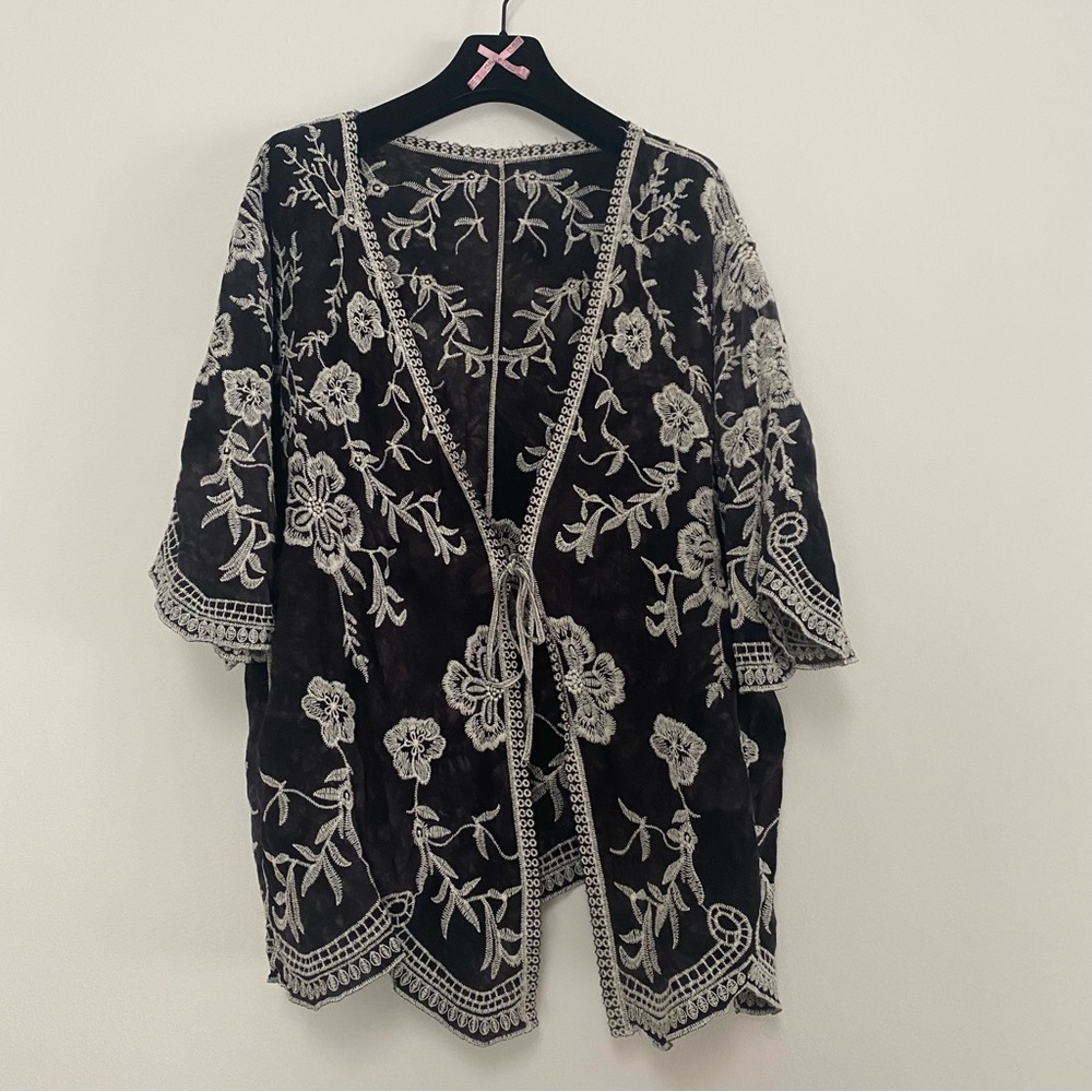 Embroidered Kimono Sleeves Tie Dye Cardigan Duster